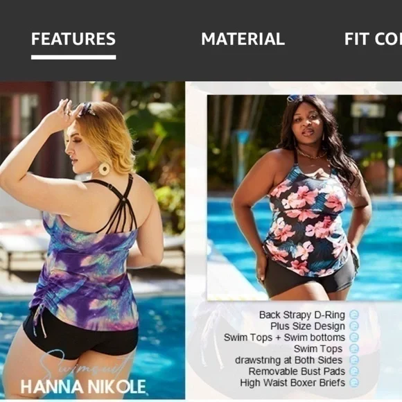 NWT - Hanna Nikole 2 Pieces Athletic Tankini Swimsuits with Shorts Sz 16W - Picture 9 of 10